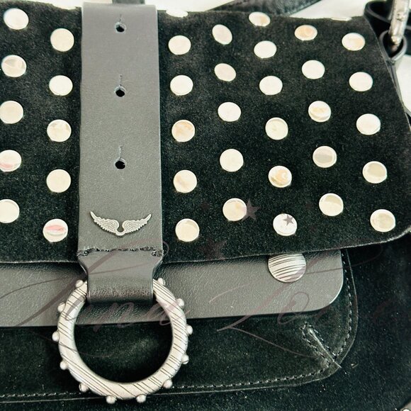 ZADIG & VOLTAIRE Kate Moss Studded Suede Crossbody/Shoulder Bag In Black NWT - Picture 13 of 13